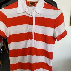 Tory burch women orange and white striped polo